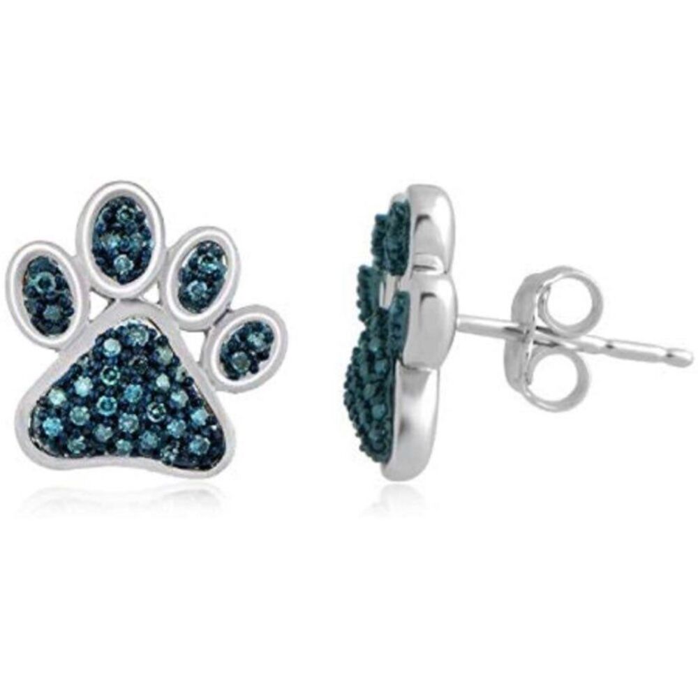 Blue Diamonds Paw Print Earrings